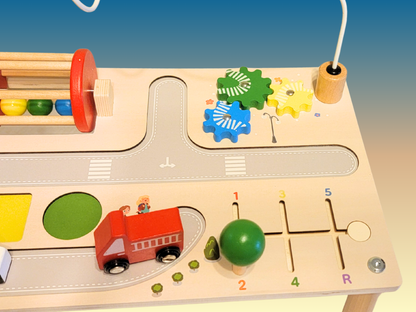 7-in-1 Montessori Wooden Busy Board Activity Table | Sensory Bead Maze & Traffic Cognition Toy