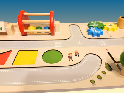 7-in-1 Montessori Wooden Busy Board Activity Table | Sensory Bead Maze & Traffic Cognition Toy