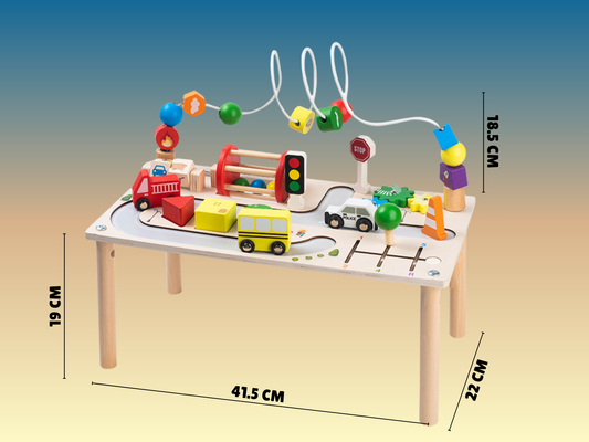 7-in-1 Montessori Wooden Busy Board Activity Table | Sensory Bead Maze & Traffic Cognition Toy