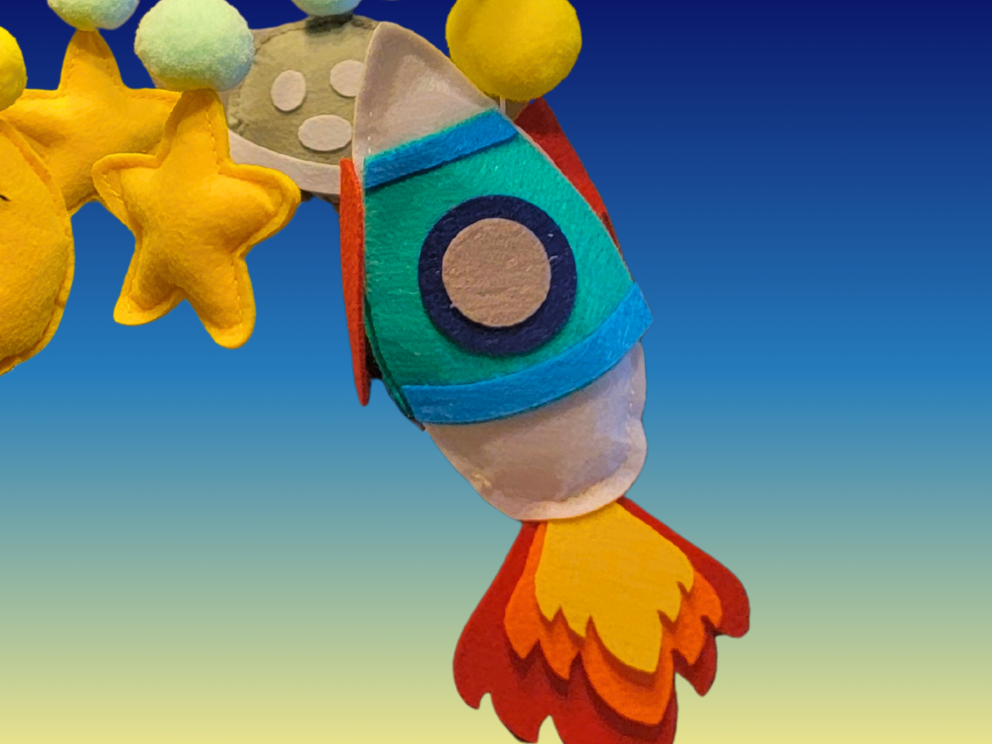 Hand-Sewed Felt Space Baby Mobile | Astronaut, Rocket Ship; Planet Crib Mobile