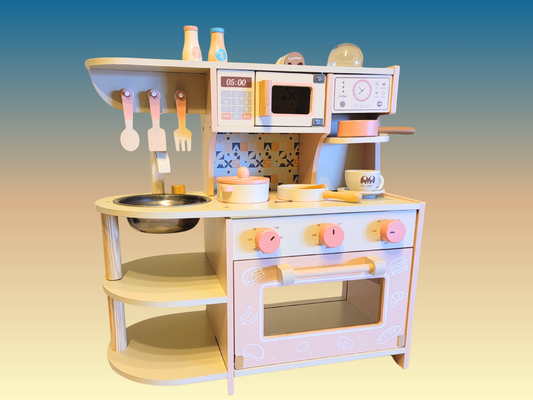 Interactive Wooden Kitchen & Cooking Toy Set - Pink Edition