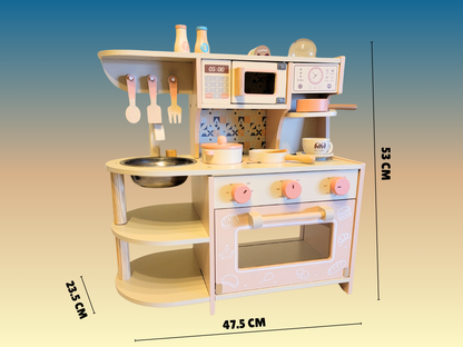 Ensemble de cuisine et de jouets de cuisine interactifs en bois - Édition rose