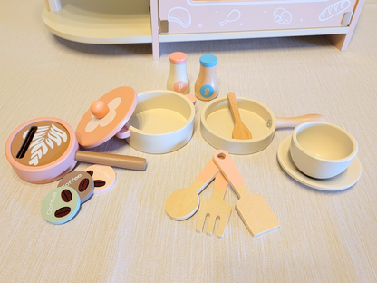 Ensemble de cuisine et de jouets de cuisine interactifs en bois - Édition rose