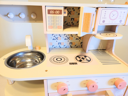 Ensemble de cuisine et de jouets de cuisine interactifs en bois - Édition rose