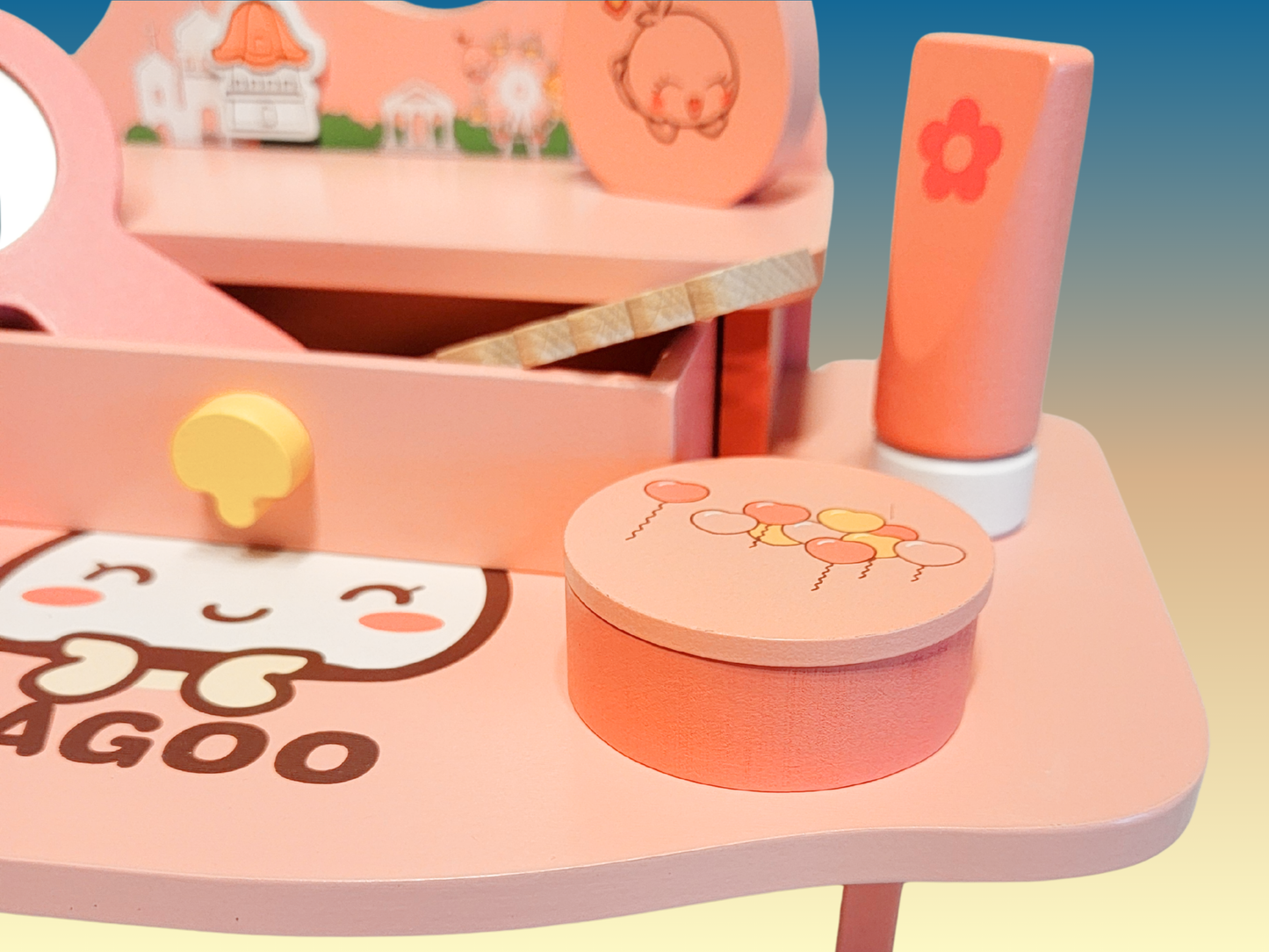 Wooden Pretend Play Makeup Dresser Set for Girls | Educational Toy with Accessories | Eco-Friendly & Non-Toxic Dress-Up Vanity