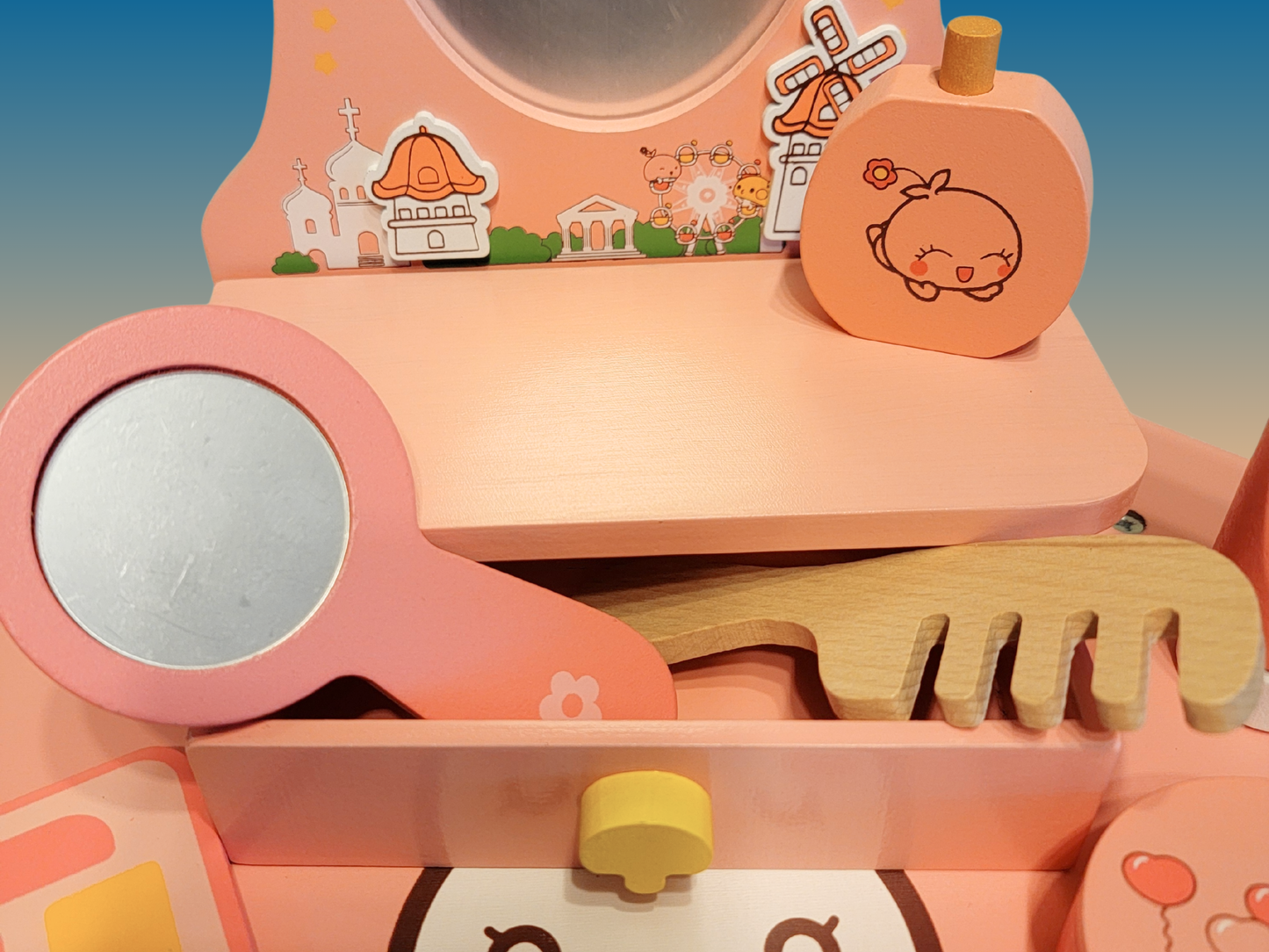 Wooden Pretend Play Makeup Dresser Set for Girls | Educational Toy with Accessories | Eco-Friendly & Non-Toxic Dress-Up Vanity