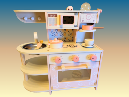Ensemble de cuisine et de jouets de cuisine interactifs en bois - Édition rose