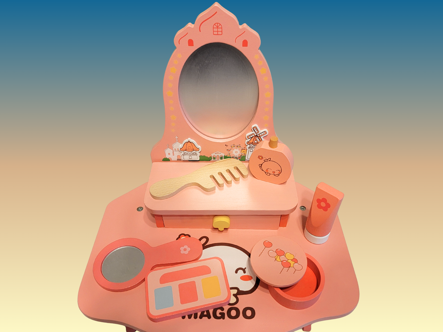 Wooden Pretend Play Makeup Dresser Set for Girls | Educational Toy with Accessories | Eco-Friendly & Non-Toxic Dress-Up Vanity