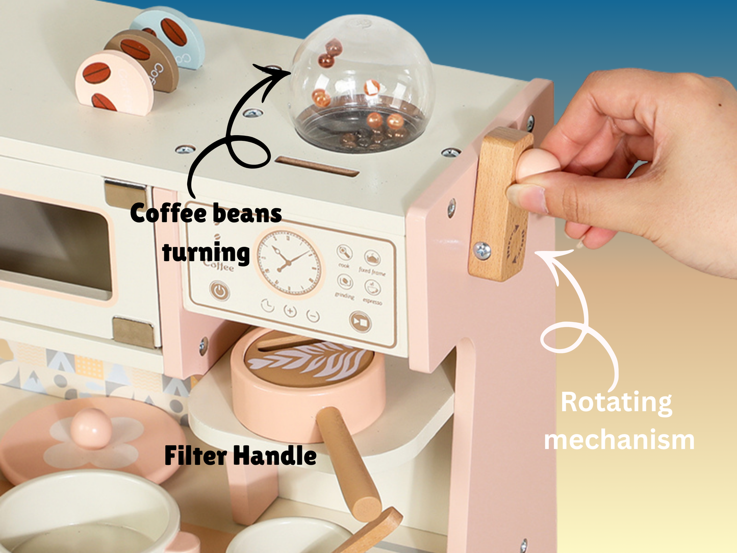 Ensemble de cuisine et de jouets de cuisine interactifs en bois - Édition rose