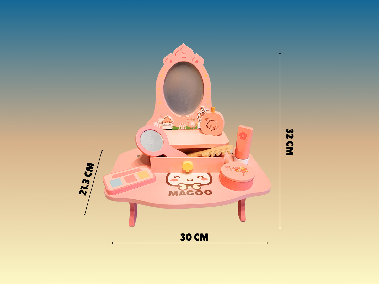 Wooden Pretend Play Makeup Dresser Set for Girls | Educational Toy with Accessories | Eco-Friendly & Non-Toxic Dress-Up Vanity