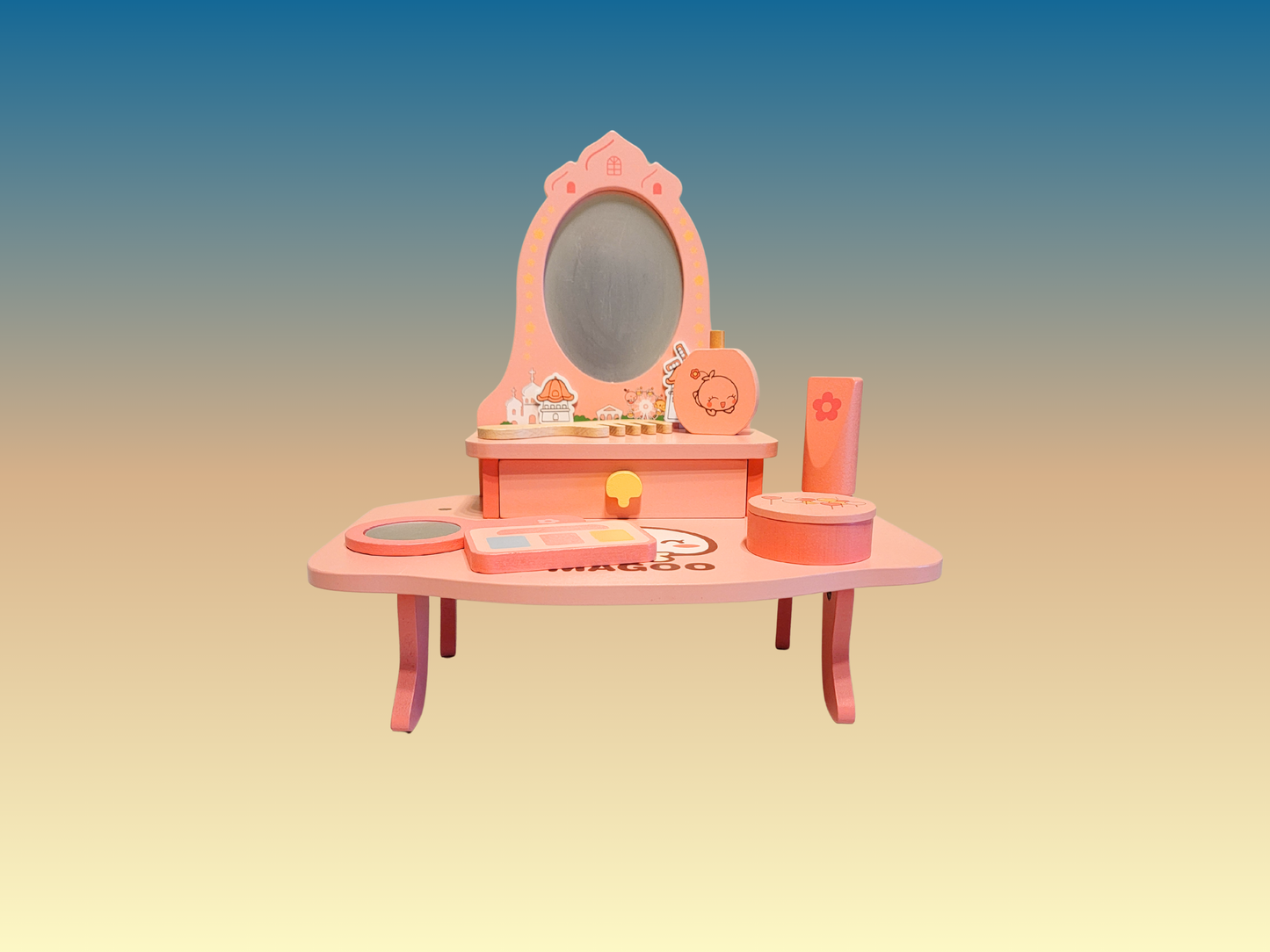 Wooden Pretend Play Makeup Dresser Set for Girls | Educational Toy with Accessories | Eco-Friendly & Non-Toxic Dress-Up Vanity