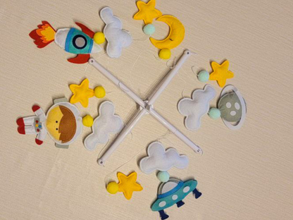 Hand-Sewed Felt Space Baby Mobile | Astronaut, Rocket Ship; Planet Crib Mobile