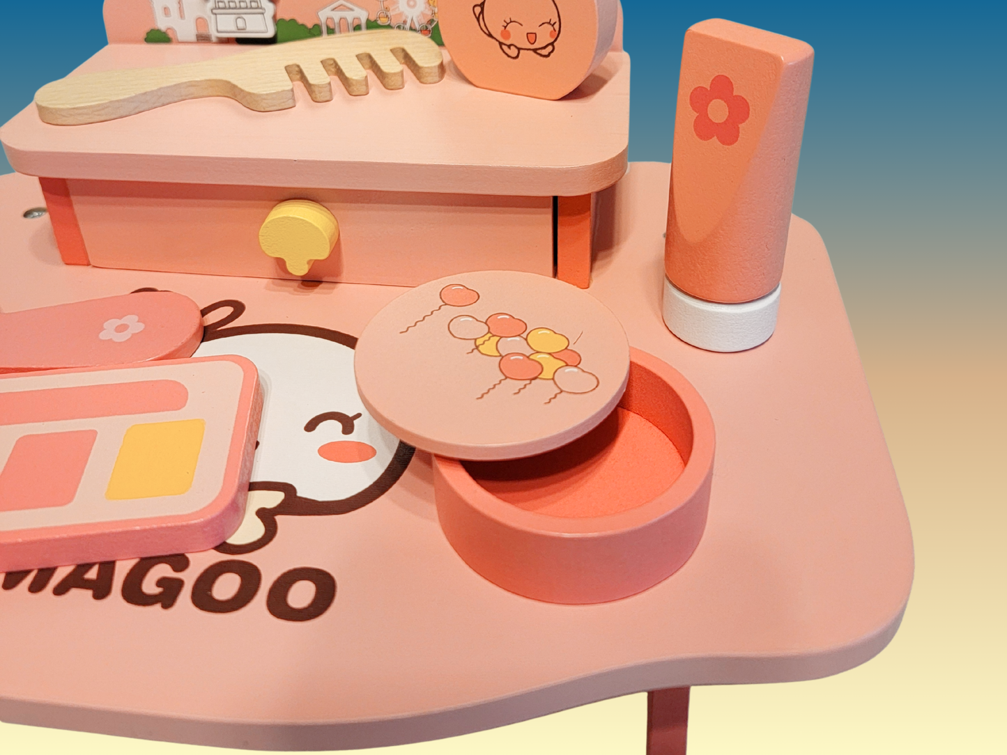 Wooden Pretend Play Makeup Dresser Set for Girls | Educational Toy with Accessories | Eco-Friendly & Non-Toxic Dress-Up Vanity