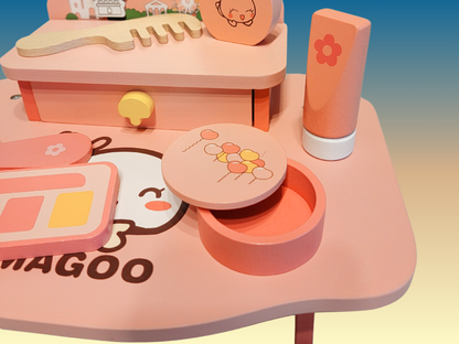 Wooden Pretend Play Makeup Dresser Set for Girls | Educational Toy with Accessories | Eco-Friendly & Non-Toxic Dress-Up Vanity