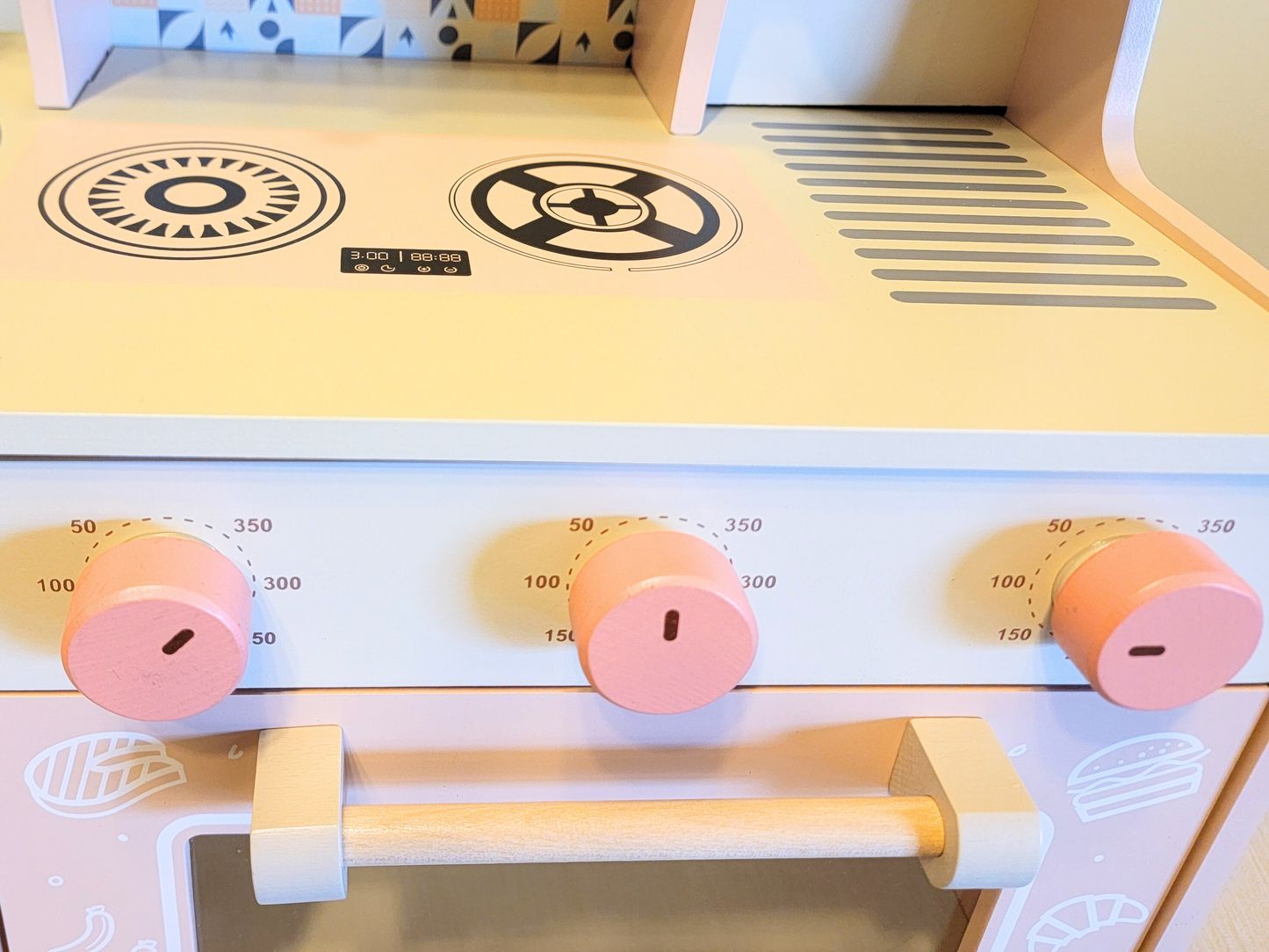 Ensemble de cuisine et de jouets de cuisine interactifs en bois - Édition rose