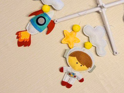 Hand-Sewed Felt Space Baby Mobile | Astronaut, Rocket Ship; Planet Crib Mobile