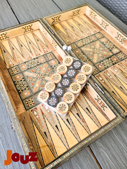 Jeu de backgammon et d'échecs en bois de qualité supérieure, fait main, complet avec toutes les pièces, jeu de société 2 en 1 (copie)