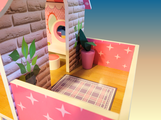 Large Pink Wooden Dollhouse, 3-Story Doll Mansion with Furniture
