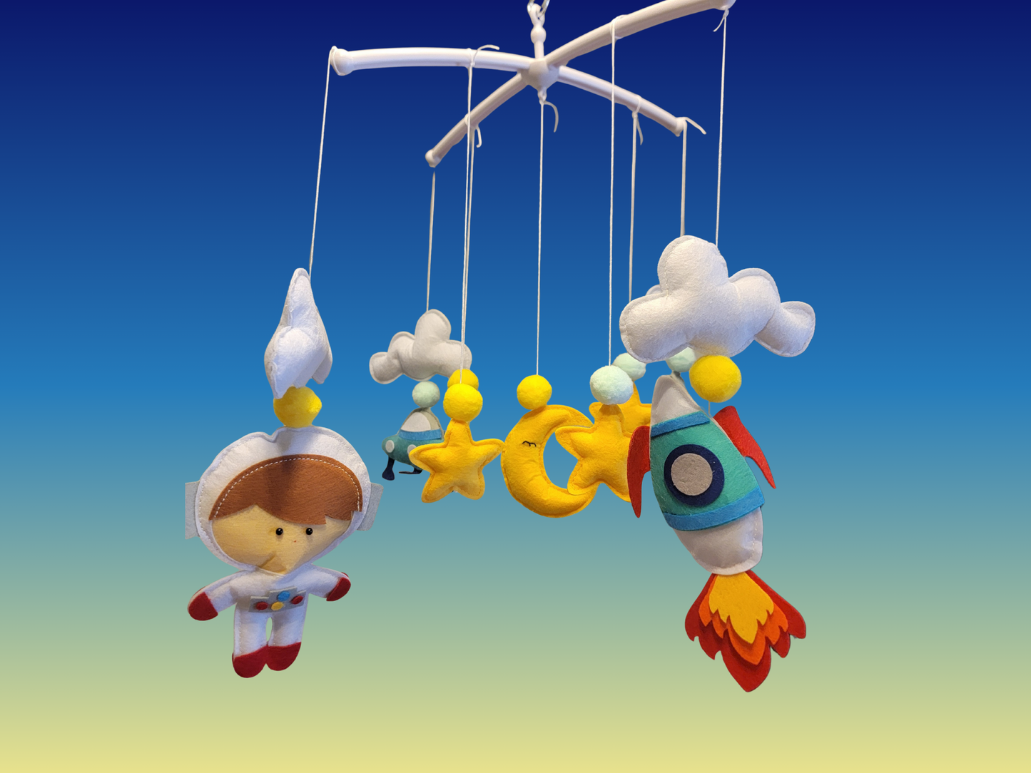 Hand-Sewed Felt Space Baby Mobile | Astronaut, Rocket Ship; Planet Crib Mobile