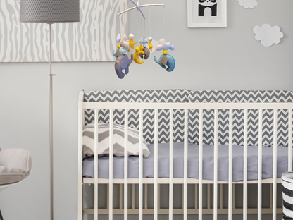 Handmade Felt Dinosaur Baby Mobile | Wooden Frame & Silent Crib Chime | Eco-Friendly Nursery Decor