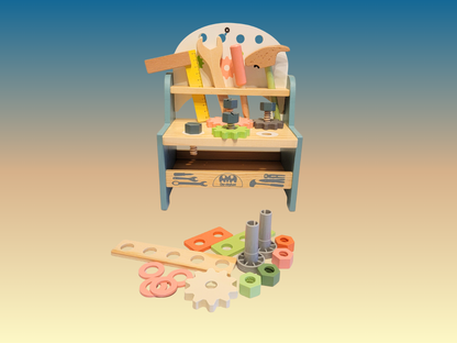 Small Multifunctional Wooden Tool Bench & 25-Piece Workshop Set for Kids