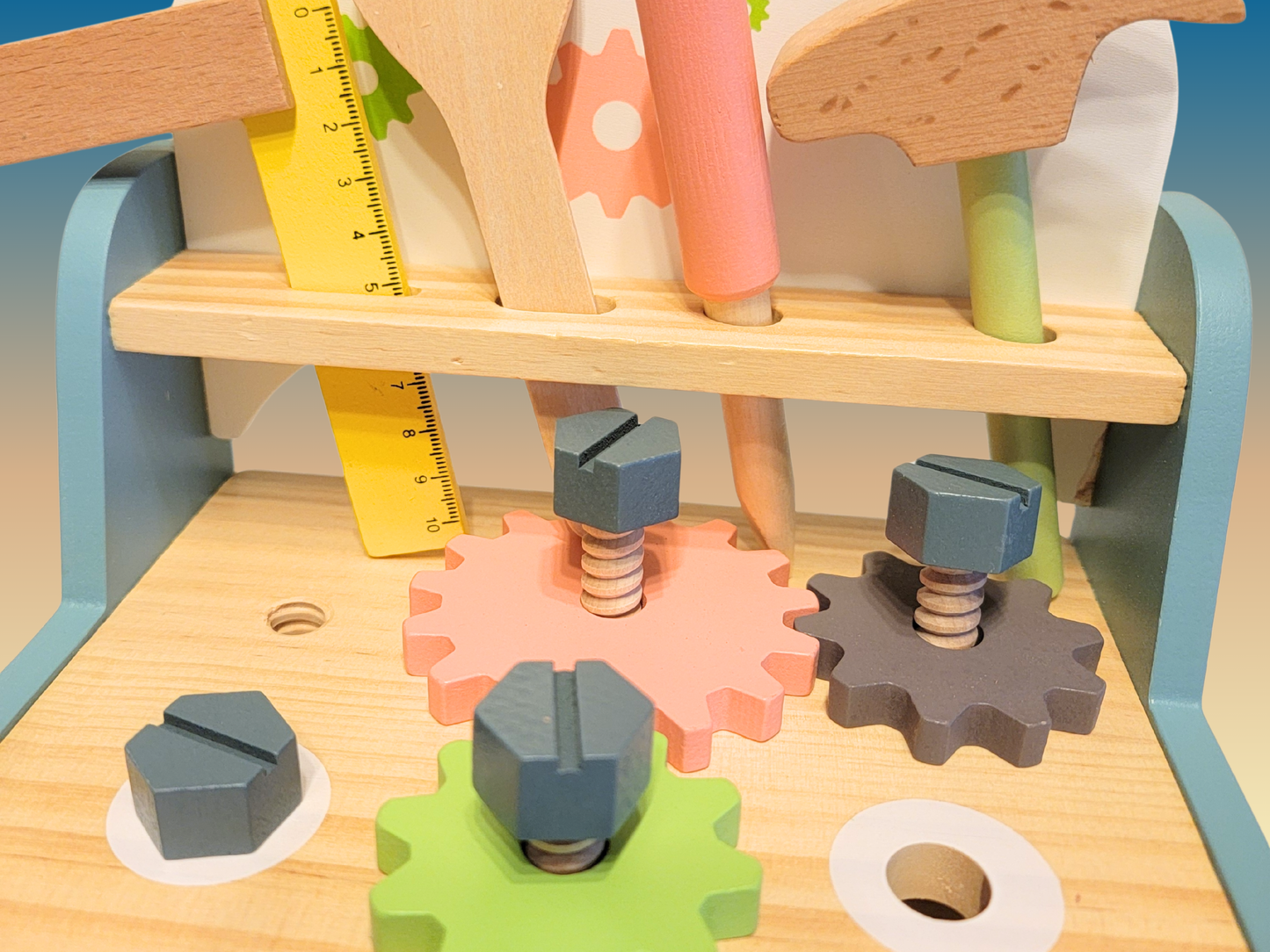 Small Multifunctional Wooden Tool Bench & 25-Piece Workshop Set for Kids