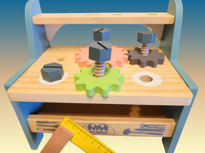 Small Multifunctional Wooden Tool Bench & 25-Piece Workshop Set for Kids