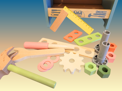 Small Multifunctional Wooden Tool Bench & 25-Piece Workshop Set for Kids