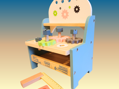 Small Multifunctional Wooden Tool Bench & 25-Piece Workshop Set for Kids