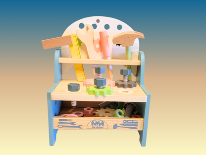 Small Multifunctional Wooden Tool Bench & 25-Piece Workshop Set for Kids