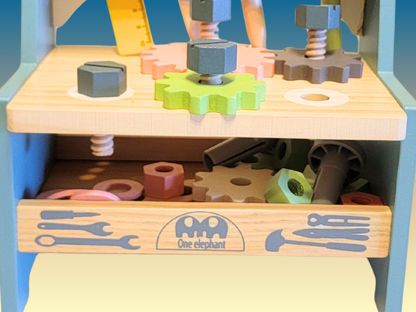 Small Multifunctional Wooden Tool Bench & 25-Piece Workshop Set for Kids