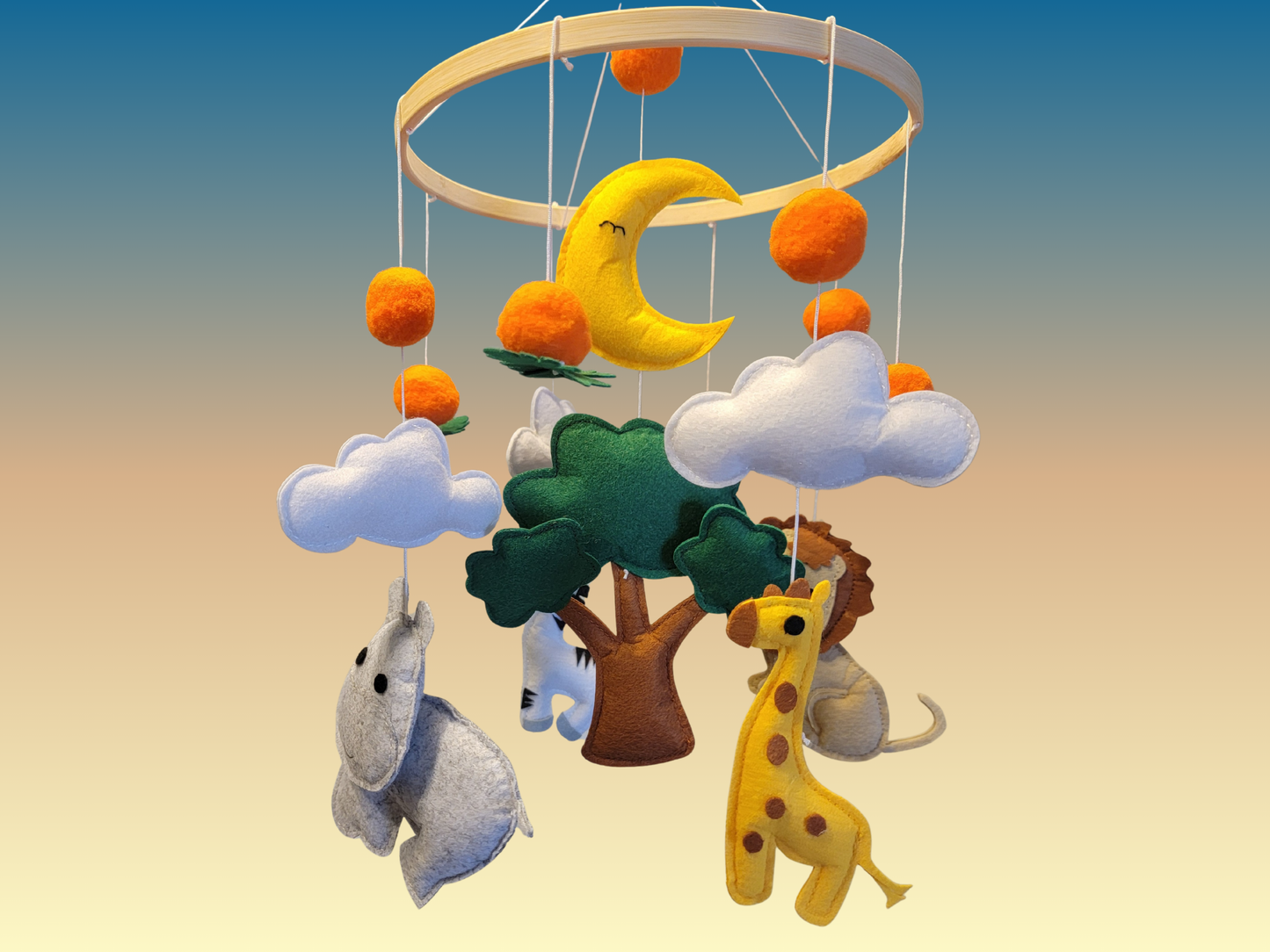 Hand-Sewed Felt Safari Baby Mobile | Colorful Animal Crib Mobile | Eco-Friendly Nursery Decor