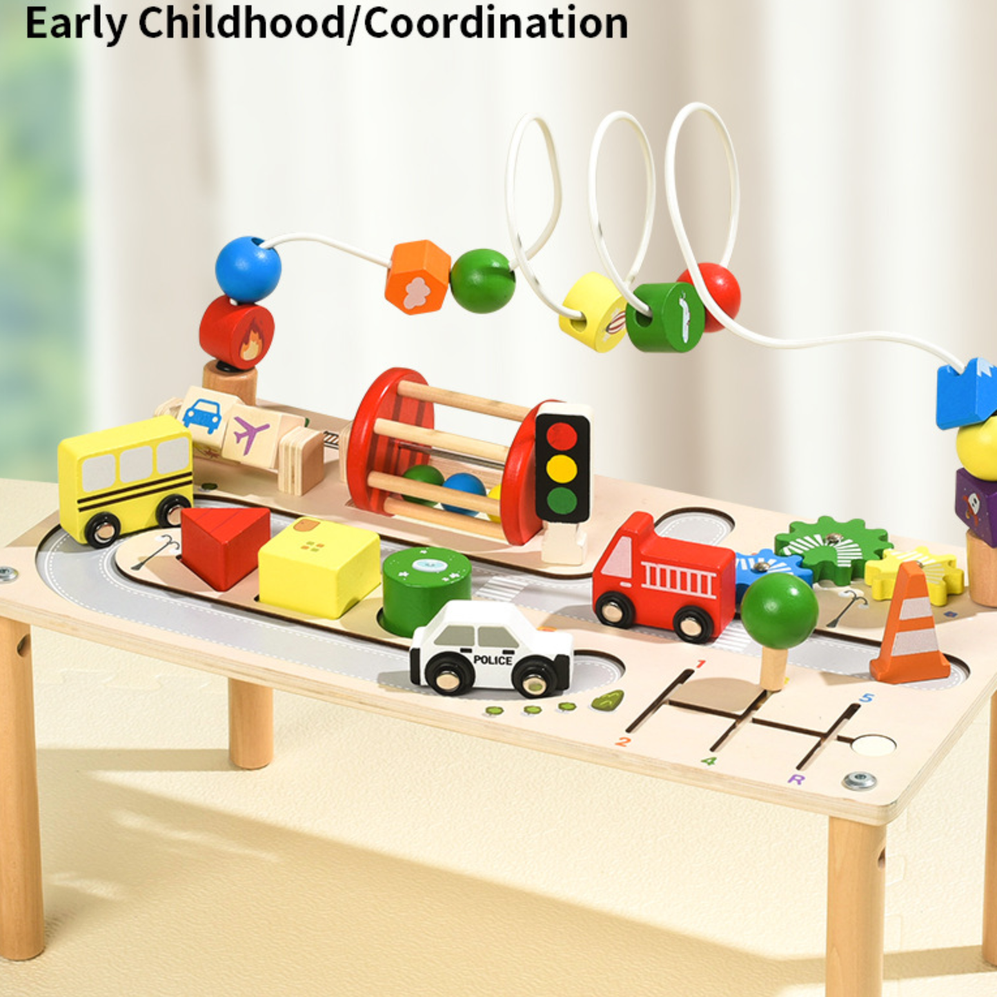 7-in-1 Montessori Wooden Busy Board Activity Table | Sensory Bead Maze & Traffic Cognition Toy