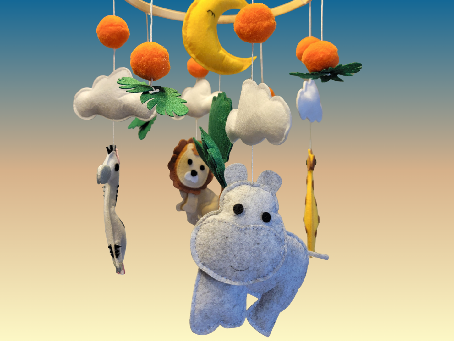Hand-Sewed Felt Safari Baby Mobile | Colorful Animal Crib Mobile | Eco-Friendly Nursery Decor