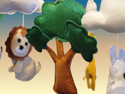 Hand-Sewed Felt Safari Baby Mobile | Colorful Animal Crib Mobile | Eco-Friendly Nursery Decor