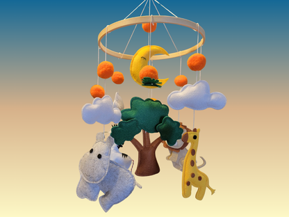 Hand-Sewed Felt Safari Baby Mobile | Colorful Animal Crib Mobile | Eco-Friendly Nursery Decor