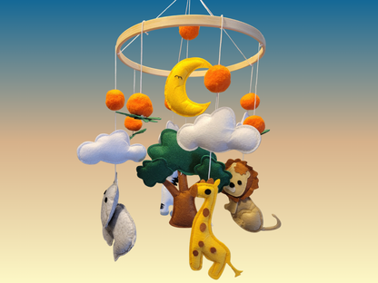 Hand-Sewed Felt Safari Baby Mobile | Colorful Animal Crib Mobile | Eco-Friendly Nursery Decor
