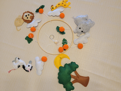 Hand-Sewed Felt Safari Baby Mobile | Colorful Animal Crib Mobile | Eco-Friendly Nursery Decor