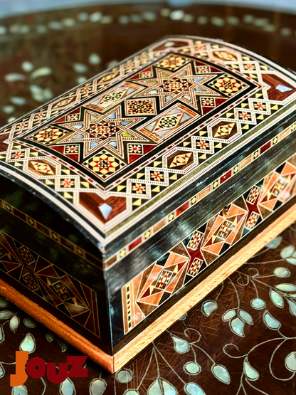 Handcrafted Medium Wooden Mosaic Box - High Quality Mother of Pearl Inlay - Jewelry Trinket Storage , boho style