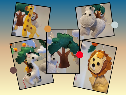 Hand-Sewed Felt Safari Baby Mobile | Colorful Animal Crib Mobile | Eco-Friendly Nursery Decor