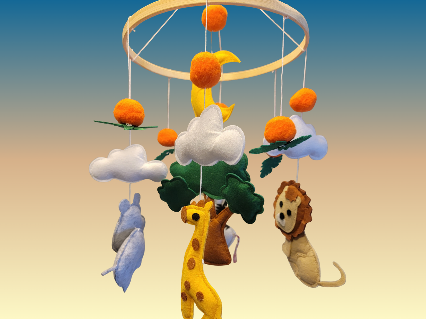 Hand-Sewed Felt Safari Baby Mobile | Colorful Animal Crib Mobile | Eco-Friendly Nursery Decor