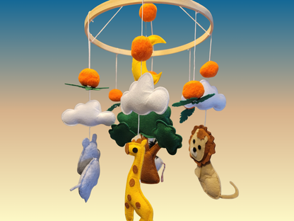 Hand-Sewed Felt Safari Baby Mobile | Colorful Animal Crib Mobile | Eco-Friendly Nursery Decor