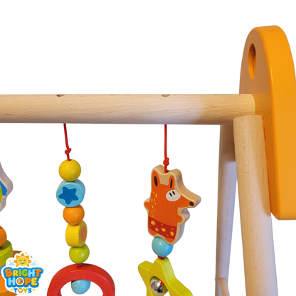 Wooden Newborn Baby Play Activity Gym Frame - Premium 2-in-1 Educational Fitness Rack
