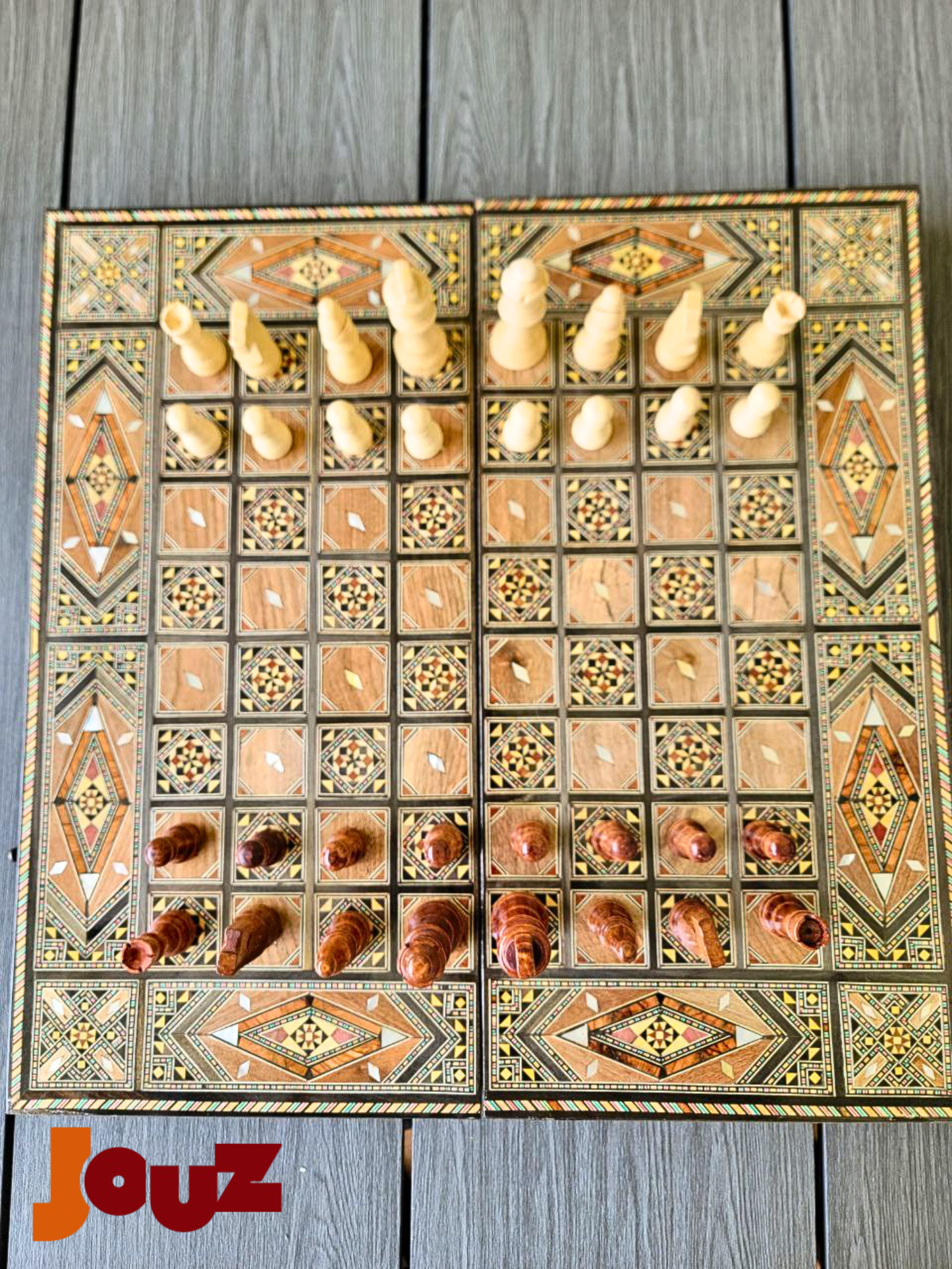 Jeu de backgammon et d'échecs en bois de qualité supérieure, fait main, complet avec toutes les pièces, jeu de société 2 en 1 (copie)