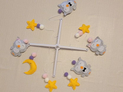 Hand-Sewed Felt Owl Baby Mobile | Silent Crib Chime & Nursery Decor | Pink, Purple & Grey