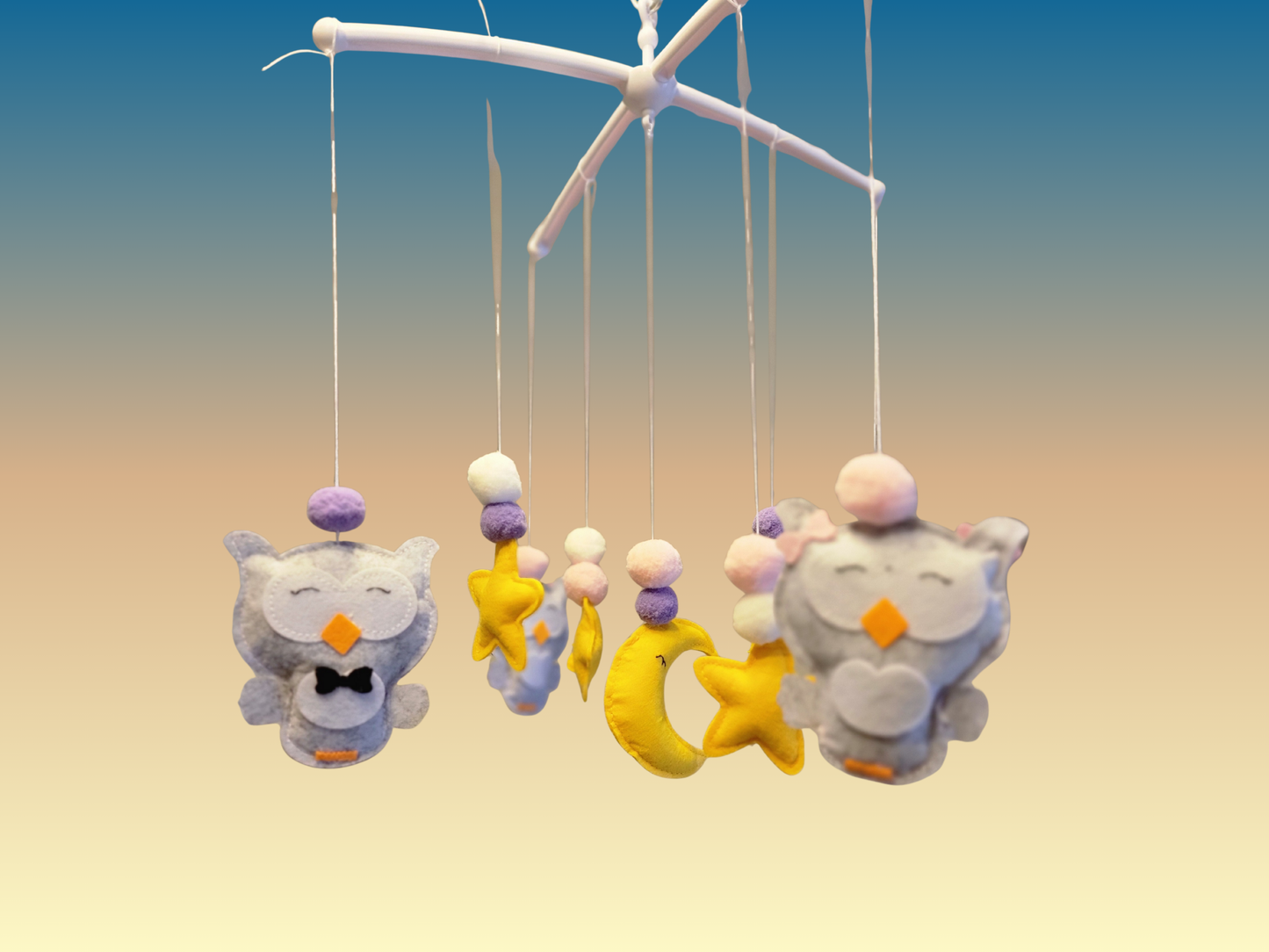 Hand-Sewed Felt Owl Baby Mobile | Silent Crib Chime & Nursery Decor | Pink, Purple & Grey