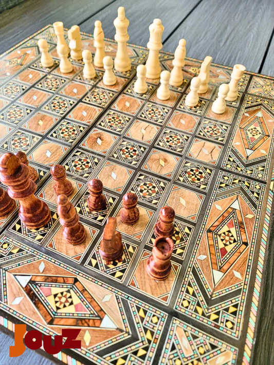 Jeu de backgammon et d'échecs en bois de qualité supérieure, fait main, complet avec toutes les pièces, jeu de société 2 en 1 (copie)