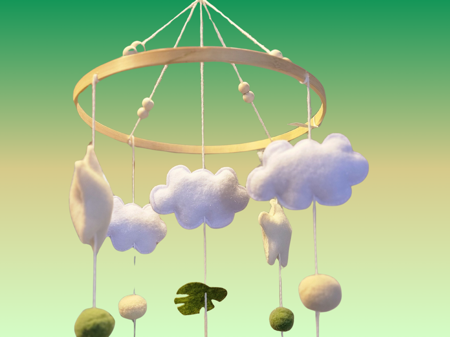 Handmade Felt Dinosaur Baby Mobile | Wooden Frame & Silent Crib Chime | Eco-Friendly Nursery Decor