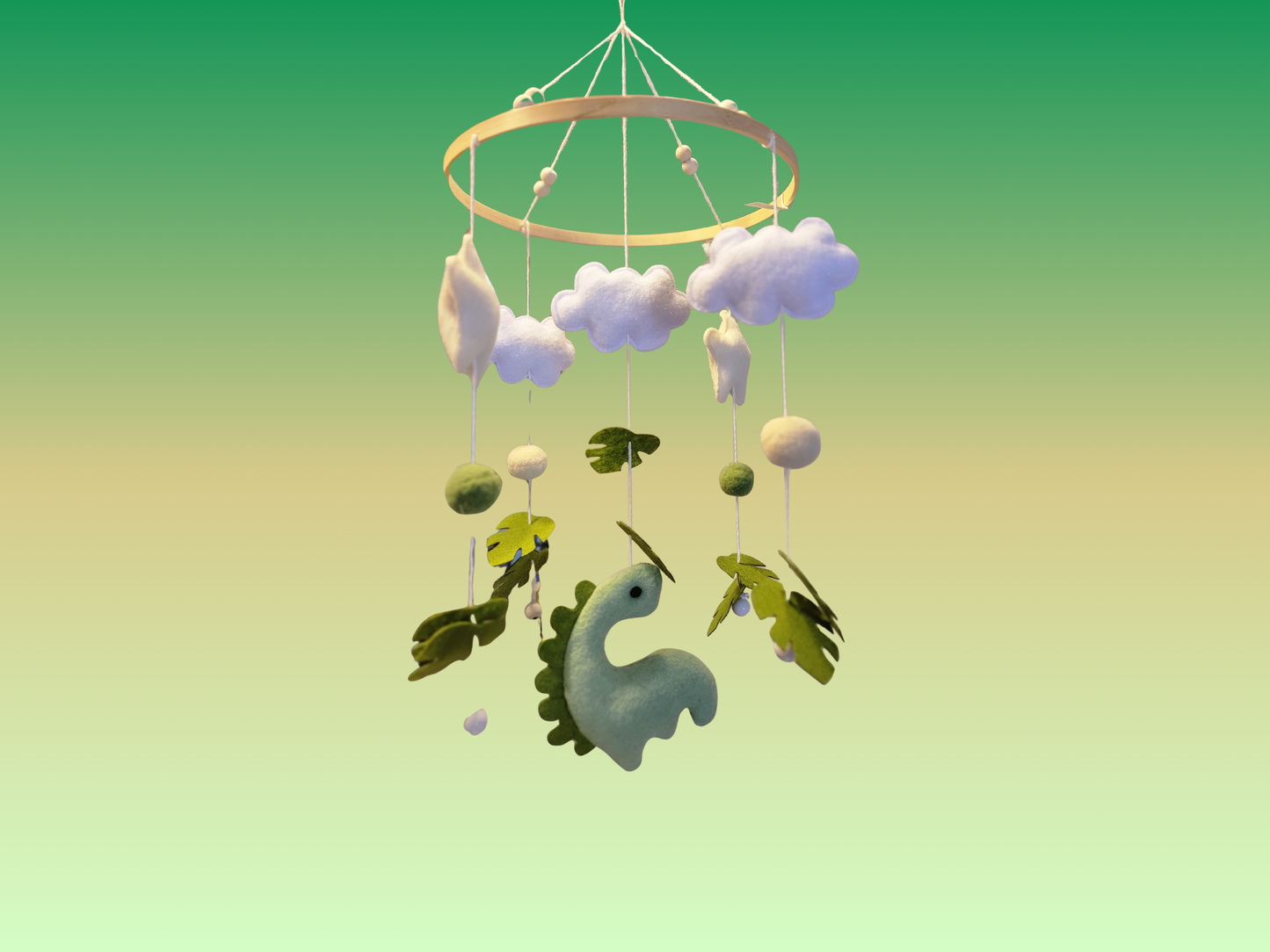 Handmade Felt Dinosaur Baby Mobile | Wooden Frame & Silent Crib Chime | Eco-Friendly Nursery Decor