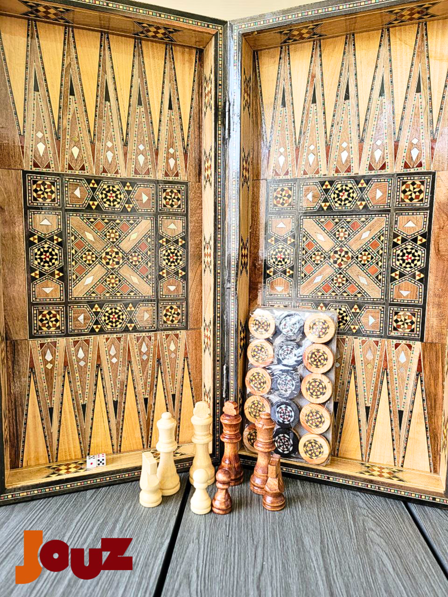 Jeu de backgammon et d'échecs en bois de qualité supérieure, fait main, complet avec toutes les pièces, jeu de société 2 en 1 (copie)